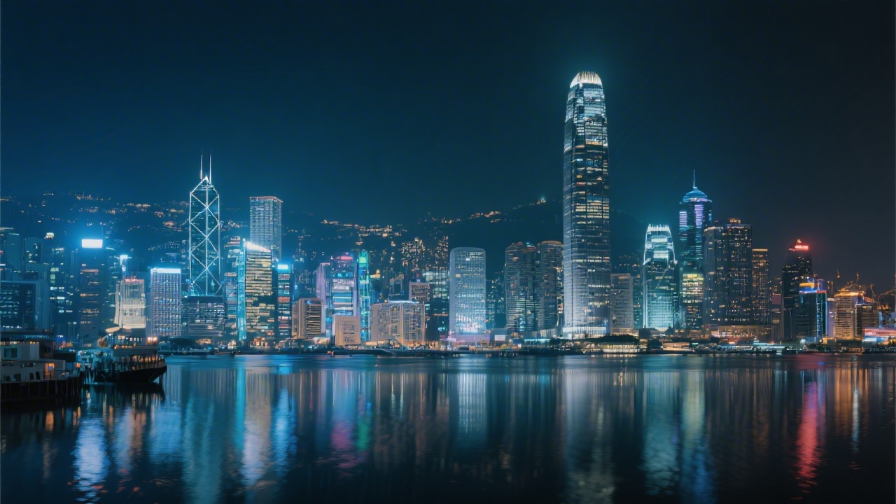 Hong Kong cityscape at night with illuminated skyscrapers and harbor reflections, conveying a focused, modern, and premium educational environment.